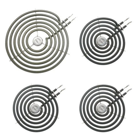 Porcelain Drip Pan Set For GE Hotpoint Ranges With 6 Inch And 8 Inch Burner Pans, coil burner elements, top view.
