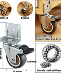1.5 Inch Side Mount Caster Wheels Set Of 12 With Locking Swivel, L Shaped Rubber Casters, Double Plate Brakes, close-up view