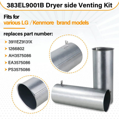 Upgraded 383EEL9001B Dryer Venting Kit For Side Or Bottom Exhaust With 2 Straight Ducts Plus 1 Elbow Replaces 3911EZ9131X