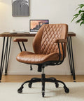 Ergonomic Home Office Desk Chair With Lumbar Support And Rubber Casters For All Day Comfort Smooth Glide Rolling Swivel Adjustable Height Executive Armrests Brown Leather in office setting
