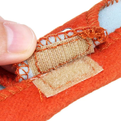 Close-up of velcro on Two Pack Hard Hat Sweatband With Air Cushioned Comfort Washable Orange Sweat Band Fits Most Helmets.