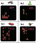 Hands On Soldering Game Kit With Five Retro Classics In An Acrylic Case, featuring digital displays of four classic games.