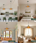 Amber Glass Pendant Light Modern: 19-inch Metal Chandeliers For Dining Room in kitchen, bedroom, entryway, and living room.