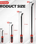 4 Piece Heavy Duty Pry Bar Set For Automotive Use With 8 Inch 12 Inch 18 Inch And 24 Inch Levers Angled Tips Thick Strike Cap Handles