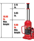 Hydraulic bottle jack, Big Red, red, 12-ton (24,000 lb) capacity.