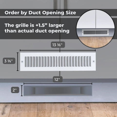 Toe Kick Vent Cover For 2x10 Duct Opening No Fuss Fit Cabinet Toe Kick Space Register Grille For HVAC Off White Outer Dimensions