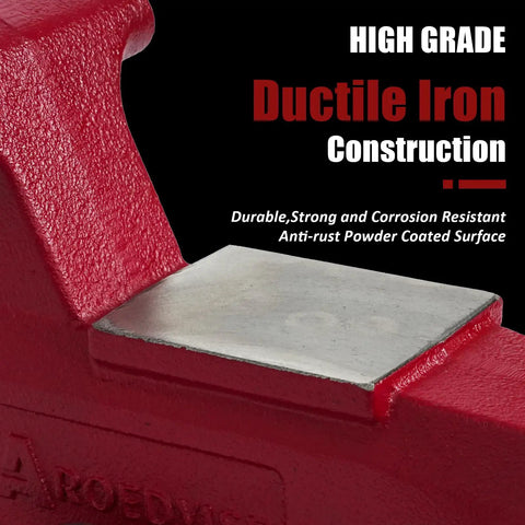 Beast 5 Inch Bench Vise With 360 Degree Swivel Base and 5-1/2 Inch Jaw Opening showing ductile iron construction