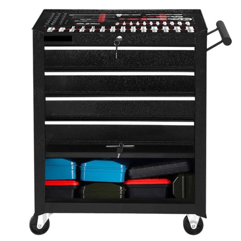 Front view of Heavy Duty Rolling Tool Chest With Seven Deep Drawers For Mobile Auto Repair, featuring a lockable design.