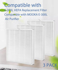 E300L True HEPA Replacement Filter 2 Pack for MOOKA and MOOKA Family E300L Air Purifier Large Room 3 Stage Filtration