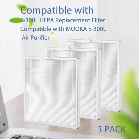 E300L True HEPA Replacement Filter 2 Pack for MOOKA and MOOKA Family E300L Air Purifier Large Room 3 Stage Filtration