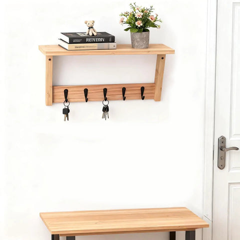 Wall Shelf With Hooks For Entryway And Living Room Must Have Multi Purpose Wooden Shelf With Heavy Duty Metal Hooks Coat Rack Organizer