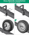 Rugged Bolt On Spare Tire Carrier For 15 And 16 Inch Wheels, Steel Mount Bracket showing easy installation on trailer frame