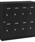 Eight Door Smartphone Charging Locker Featuring Sturdy Steel Build And Handy Power Outlets for secure device storage.