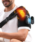 Man using Cordless Shoulder Heating Pad With Detachable Remote, Five Heat Levels And Five Vibration Modes for pain relief.