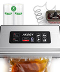Heavy Duty Commercial Vacuum Sealer Machine With 14 Smart Sealing Modes Including Liquid Settings And Double Heat Seal, stainless steel with vacuum bag.