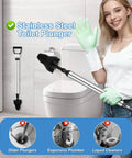 Heavy Duty Toilet Plunger And High Pressure Drain Gun With Pipe Auger Set To Kick Stubborn Clogs Fast And Ditch The Plumbers For A Smooth Easy Fix On Sinks And Drains In Minutes, stainless steel design.