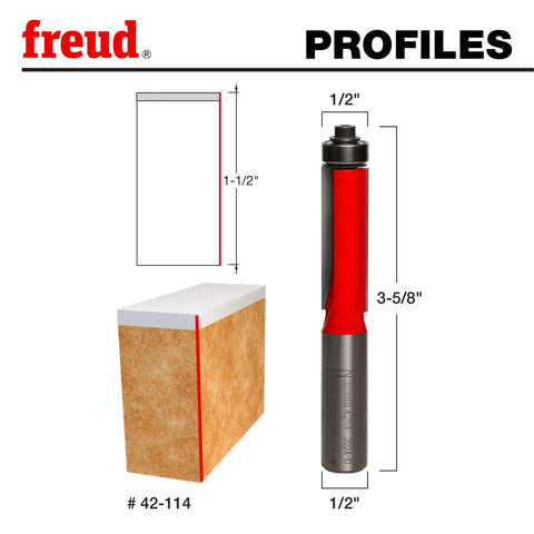 Bearing Flush Trim Router Bit Pro Grade With Perma Shield Coating, Half Inch Cutter Diameter And Shank, 3-5/8 Inch Length