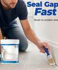 Man using Heavy Duty Multi Surface Waterproof Sealant Spray to nail leaks on walls with brush, clear coating applied.