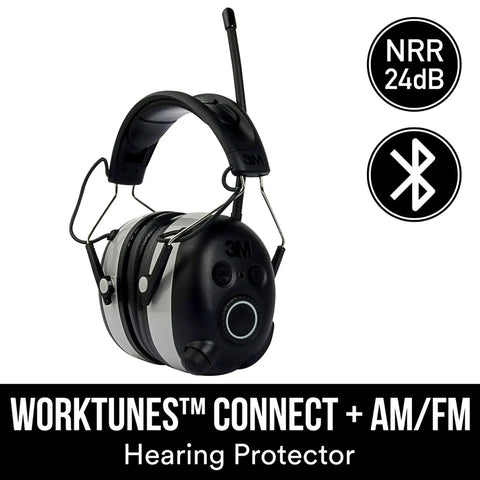 Front view of WorkTunes Connect Hearing Protector with Bluetooth Audio, AM FM Radio, 24 dB NRR, Built In Microphone For Hands Free Calls