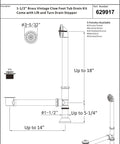Product specification sheet for Vintage Claw Foot Tub Drain Kit With Lift And Turn Stopper, Solid Brass Build, 1-1/2 Inch Overflow Assembly.