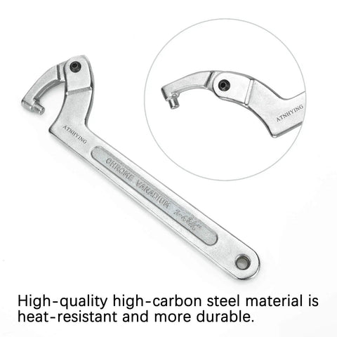 4 Piece Adjustable Spanner Wrench Set With Round Head Hooks, C Pin Wrenches for machines, vehicles. Movable head, steel material.