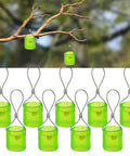 Slingshot Target Bells Set 10 Pieces Loud Bangin Bell Feedback Targets in green with hanging loops for shooting practice.