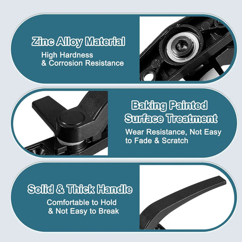 Heavy Duty Zinc Alloy Casement Window Locking Handle Right Hand Grip Black Finish Top Shelf Window Hardware Kit For Bulletproof Sash Security And No Sweat Daily Use