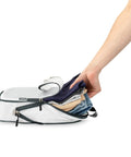 Person organizing clothes into Large Compression Packing Cube Set With See Through Mesh For Travel Organizers in white.