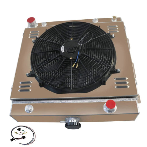 All Aluminum 3 Row Radiator Upgrade for Classic Dodge D W 100 150 200 250 Vans and Plymouth Trailduster with Shroud Fan Relay Kit TIG Welded