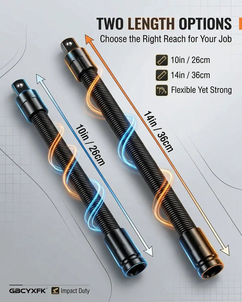 360 Degree Flex Rod For Impact Tools One Half Inch Flexible Drill Bit Shaft Socket Extension Bendable Spindle Adapter With Torque Ratchet Spanners Handy Hand Tool Bar For Tight Reach Automotive And Mechanical Repairs in two lengths