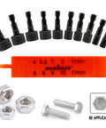 22 Piece Power Nut Driver Set For Impact Drill SAE And Metric Bits with hex keys, bolts, and size identifier.