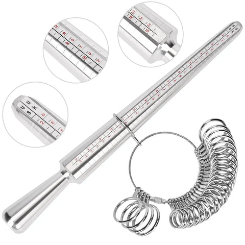 Pro Grade Ring Sizer Tool Kit With Magnified Glass featuring 27 Piece Premium Steel Ring Measurement Set and reusable finger gauges