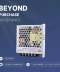 Beefy 50W 24V 2.2A Enclosed AC-DC Power Supply, Fanless 1U Low-Profile Silent Cooling, Adjustable 21.6-28.8V Output For Industrial Automation And Home Electronics, silver metal enclosure