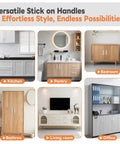 Six rooms showing 2 Pack 5.7 Inch Aluminum Alloy Adhesive Cabinet Handles No Drill Peel And Stick for different furniture types.
