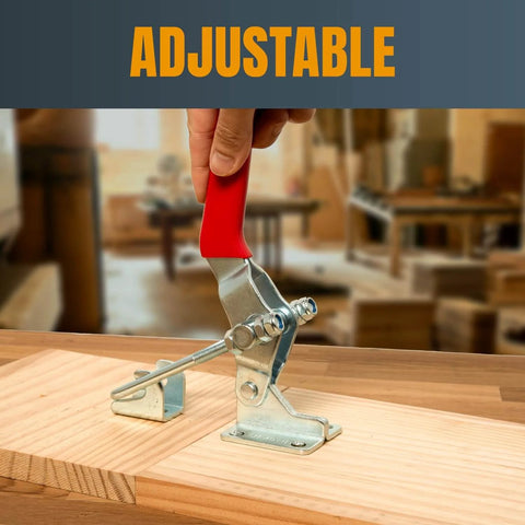 Beefy Toggle Clamp With 2000 Lbs Holding Power, Adjustable U Bolt Latch 40341 in use on a woodworking jig with antislip hand grip