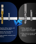 Comparison of 13 Piece Combination Tap Set With HSS Titanium Coated Threading Taps and standard drill bits in operation