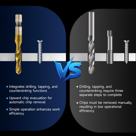 Comparison of 13 Piece Combination Tap Set With HSS Titanium Coated Threading Taps and standard drill bits in operation
