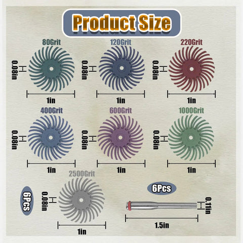 Pro Grade 42 Piece 1 Inch Radial Bristle Disc Kit With One Eighth Inch Shank For Rotary Tool Mixed Grit Display