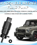 Heavy Duty Windshield Washer Fluid Pump With Mounting Grommet Straight Swap Fit Auto Replacement For Bmw Mercedes Benz shown with vehicle.