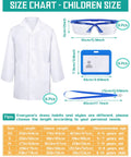 Size chart for Six Set Of White Kids Lab Coats With Goggles And ID Card Holders, 18 Piece Doctor Scientist Dress Up Kit