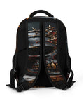 Ornate Dark Royal Skull Printed Unisex Backpack With Large Capacity, view of back straps, durable polyester, easy to clean.