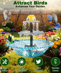 Solar Cascade Hanging Bird Bath Fountain with 3 Layer Design for Outdoor Gardens and Ponds 6 Nozzles and 10 Ft Cord Solar Powered Pump
