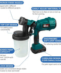 Cordless Paint Sprayer With 3 Spray Patterns And Adjustable Knob, Battery Powered For Quick Home Projects, 900ml Tank, No Cord Hassle