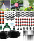 98 Ft Drip Irrigation System Kit With One Quarter Inch Tubing And Adjustable Misting Nozzle Sprinkler components displayed