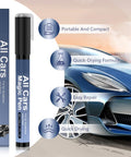 All Cars Scratch Repair Pen Kit 2 Pack Fast Fix Car Paint Touch Up For Scratches And Chips with features illustrated next to a car.