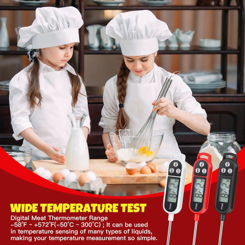 Children baking with Six Pack Instant Read Meat Thermometers With Long Probes Waterproof Digital Thermometer