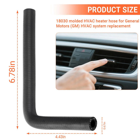 Premium Molded Heater Hose For GM Vehicles -40F To 275F - OE Style Fit with product dimensions and HVAC system fit image