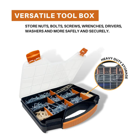 18 Compartments Hardware Gear Organizer Box With Removable Dividers And Accessible Hinged Lid For Nuts Bolts Screws Nails
