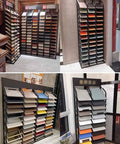 Heavy Duty Steel Tile Display Rack With 24 Card Slots For Large Format Floor Tile And Marble Slab Samples showcasing various samples.