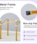Adjustable Stainless Steel Table Legs Gold Finish Foldable Support Base For Coffee Desk Dining Table with non-slip pad and metal frame.